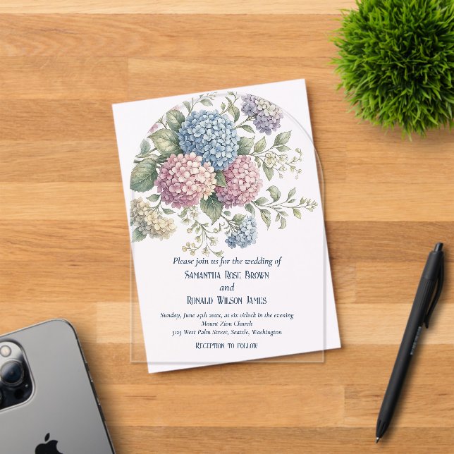 Delicate Hydrangea Flowers Wedding Acrylic Invitations (Insitu (Invitation Card))