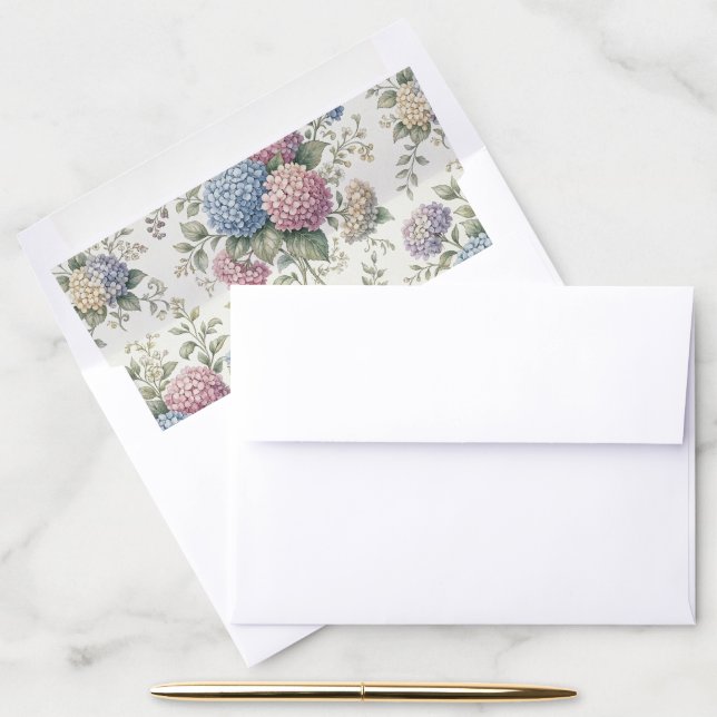 Delicate Hydrangea Flowers Wedding Envelope Liner (Desk)