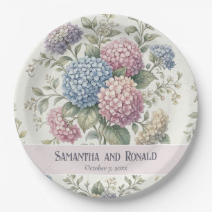 Delicate Hydrangea Flowers Wedding Paper Plates