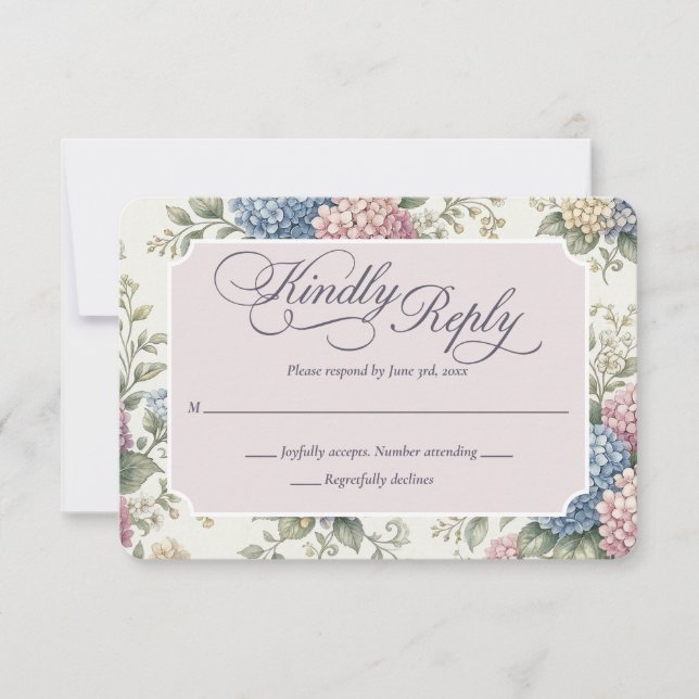 Delicate Hydrangea Flowers Wedding RSVP Card (Front)