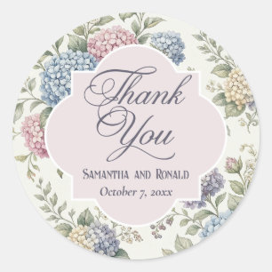 Delicate Hydrangea Flowers Wedding Thank You Classic Round Sticker