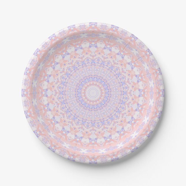 Delicate Intricate Pretty Pastel Abstract Mandala Paper Plates (Front)