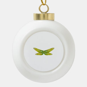 delicate iridescent emerald dragonfly wings ceramic ball christmas ornament