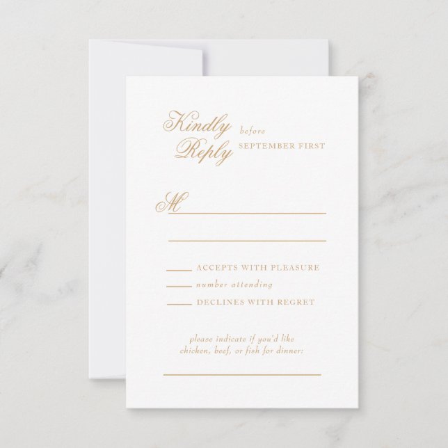 Delicate Ivory and Gold Script Wedding RSVP Card (Front)