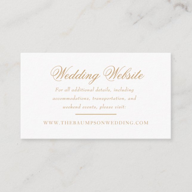 Delicate Ivory and Gold Script Wedding Website Enclosure Card (Front)