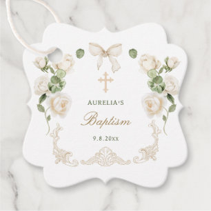 Delicate Ivory Roses Frame Baptism Favor Tags
