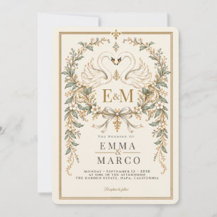 Delicate Ivory Vintage Swan Wedding Crest Invitation
