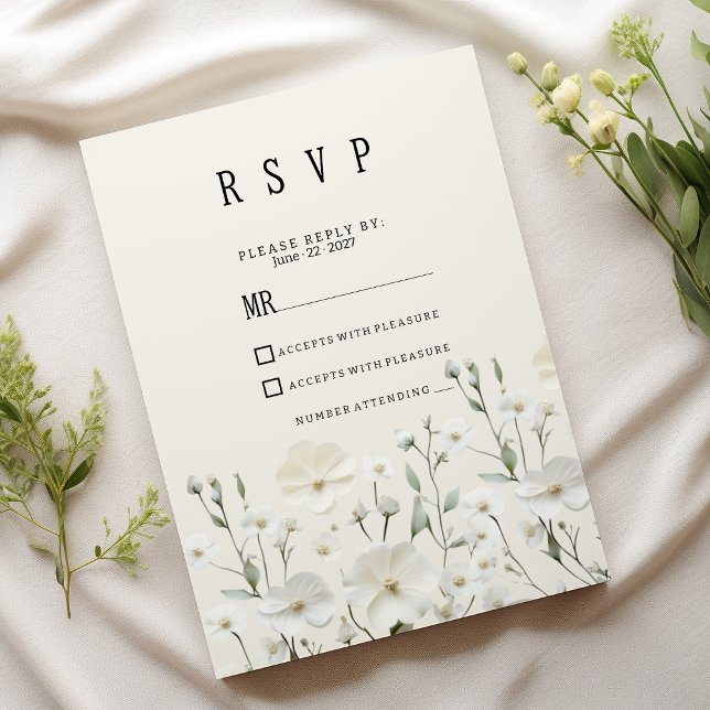 Delicate ivory white floral arrangement RSVP  Invitation (Delicate ivory white floral arrangement RSVP)