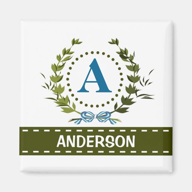 Delicate Ivy Wreath and Bow Name with Monogram A Magnet (Front)