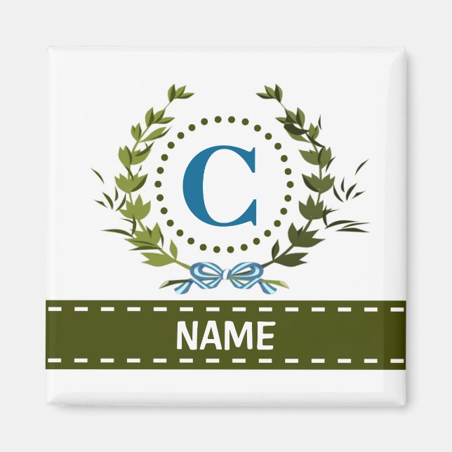 Delicate Ivy Wreath and Bow Name with Monogram C Magnet (Front)