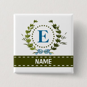 Delicate Ivy Wreath and Bow Name with Monogram E Button
