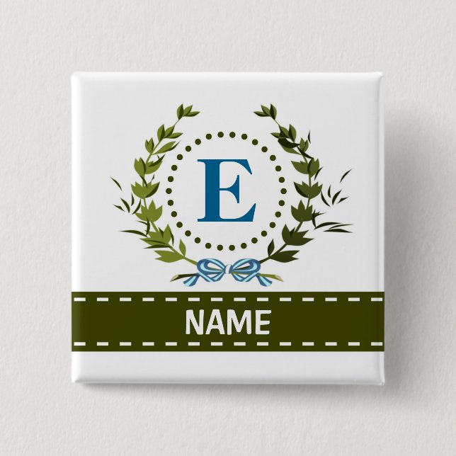Delicate Ivy Wreath and Bow Name with Monogram E Button (Front)