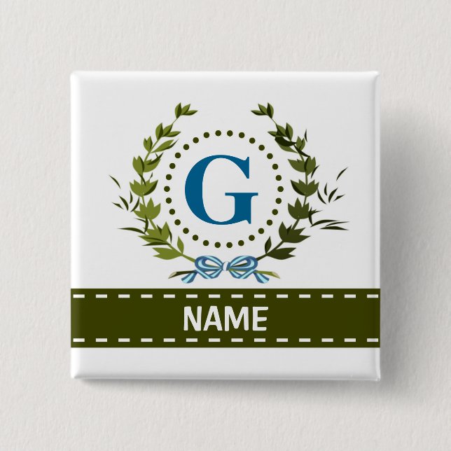 Delicate Ivy Wreath and Bow Name with Monogram G Button (Front)