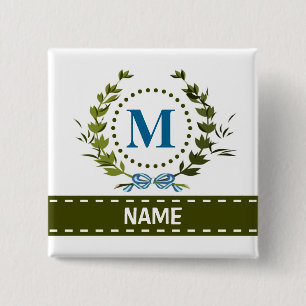 Delicate Ivy Wreath and Bow Name with Monogram M Button