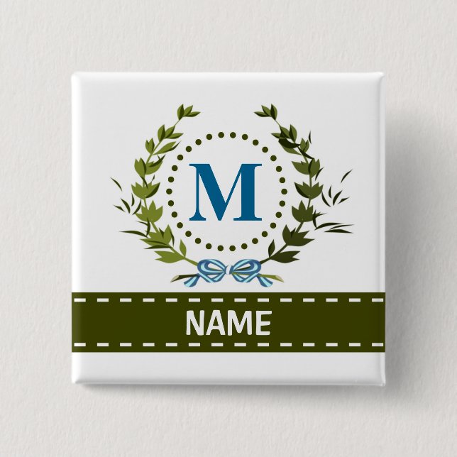 Delicate Ivy Wreath and Bow Name with Monogram M Button (Front)