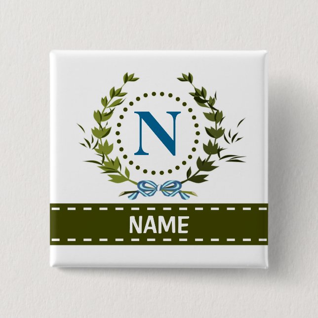 Delicate Ivy Wreath and Bow Name with Monogram N Button (Front)