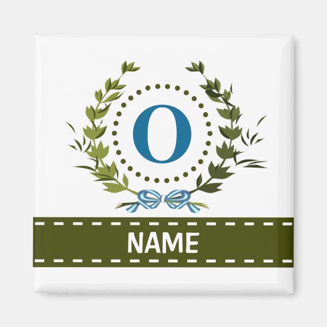 Delicate Ivy Wreath and Bow Name with Monogram O Magnet (Front)