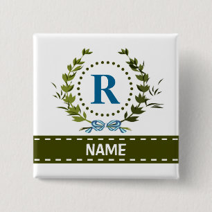 Delicate Ivy Wreath and Bow Name with Monogram R Button