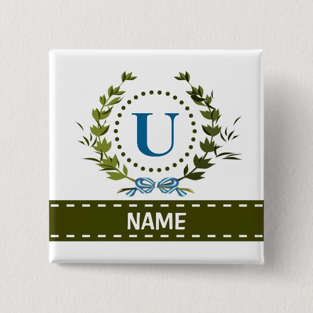 Delicate Ivy Wreath and Bow Name with Monogram U Button (Front)