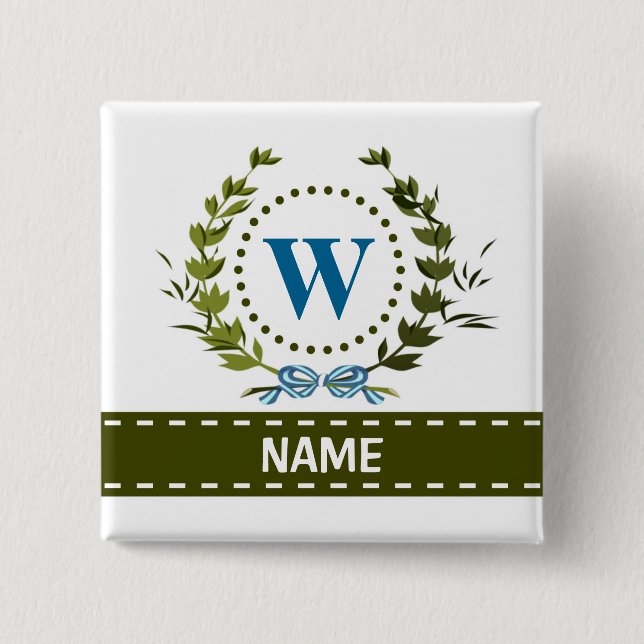 Delicate Ivy Wreath and Bow Name with Monogram W Button (Front)