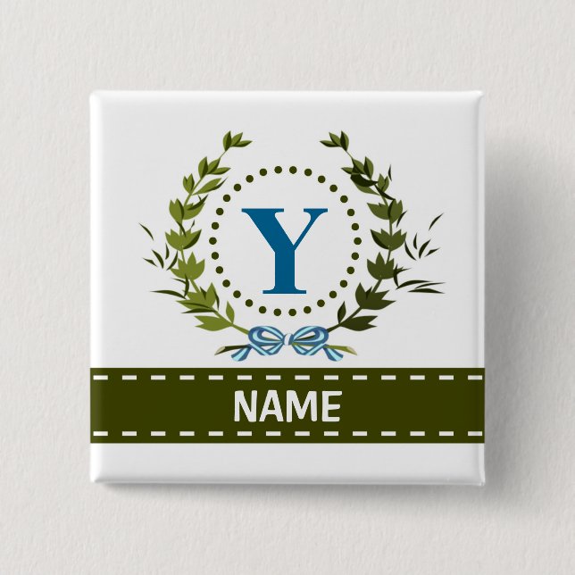 Delicate Ivy Wreath and Bow Name with Monogram Y Button (Front)
