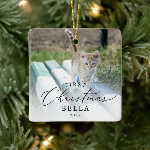 Delicate Kittens First Christmas Cat Photo Ceramic Ornament