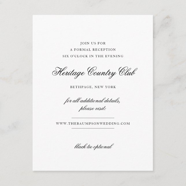 Delicate Lace Black and Gold Script Reception Enclosure Card (Front)