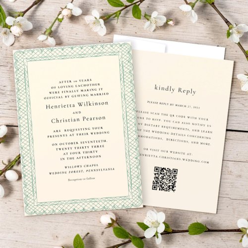Delicate Lace Border Cream Wedding Invitation