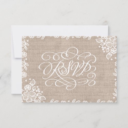 Delicate Lace Burlap Rustic Wedding RSVP