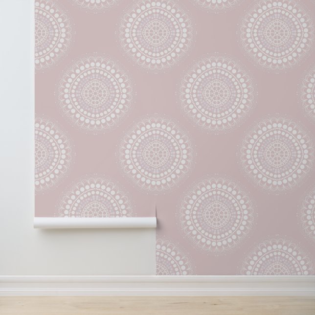 Delicate lace circular pattern in dusty soft pink wallpaper  (Application)