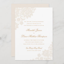 Delicate Lace Corner Ivory and Gold Script Wedding