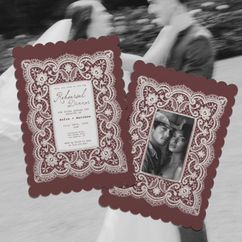 Delicate Lace Doily Burgundy Rehearsal Dinner Invitation