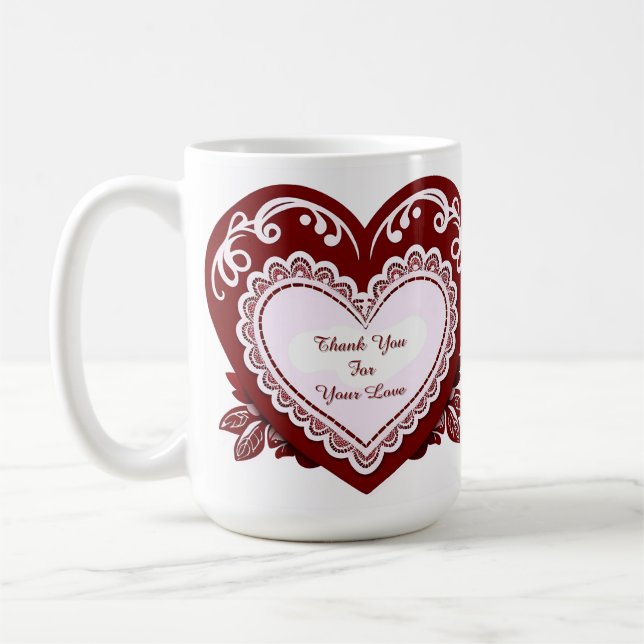 Delicate Lace Heart Card Coffee Mug (Left)