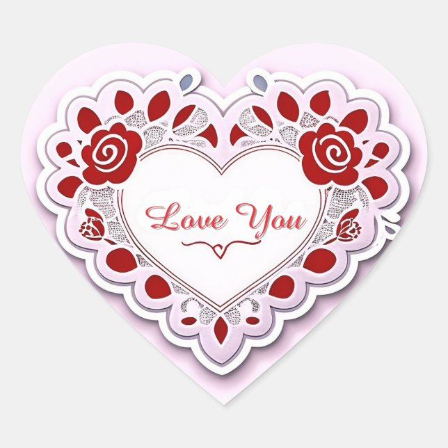 Delicate Lace Heart Card Heart Sticker (Front)