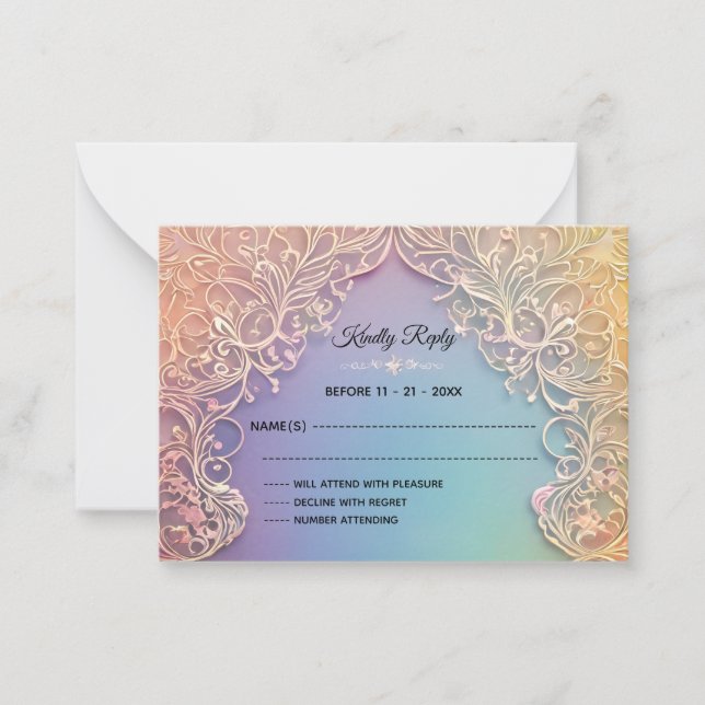 Delicate Lace Wedding RSVP Note Card (Front)