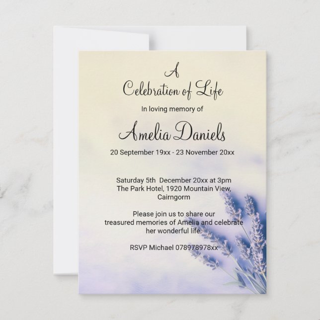 Delicate Lavender Celebration of Life Card (Front)