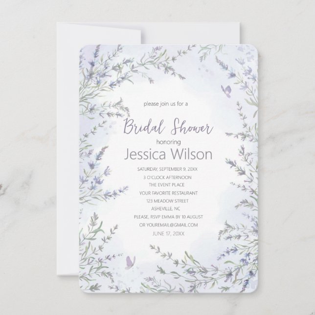 Delicate Lavender Floral Bridal Shower Invitation (Front)