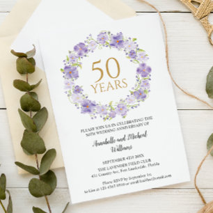 Delicate Lavender Floral Garland 50th Wedding Invitation