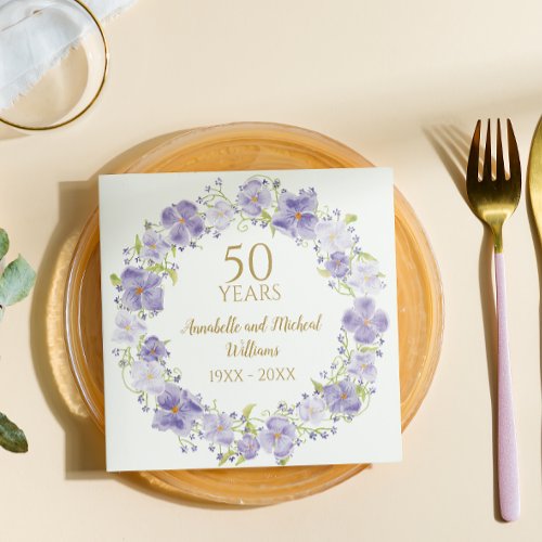 Delicate Lavender Floral Garland 50th Wedding  Napkins