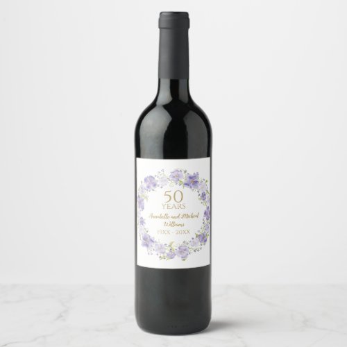 Delicate Lavender Floral Garland 50th Wedding  Wine Label