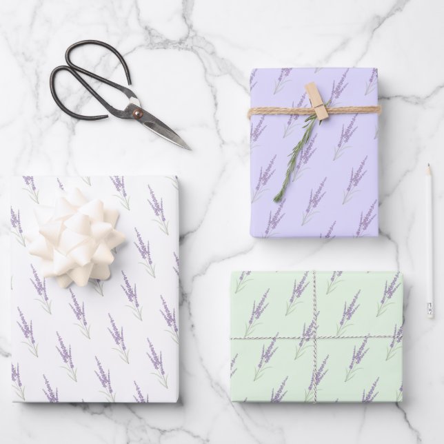 Delicate Lavender Herb Flower Dry Bundle Pattern Wrapping Paper Sheets (Front)