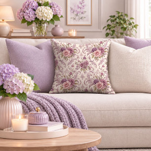 Delicate Lavender Rose Bouquet Accent Pillow Case