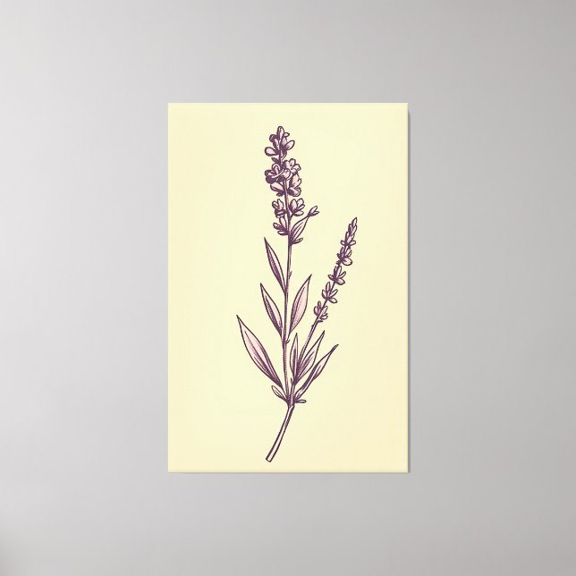 Delicate Lavender Sprig on Cream Backdrop  Canvas Print (Front)