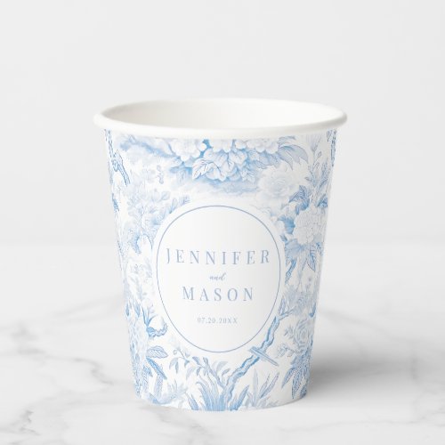 Delicate light blue floral wedding paper cups