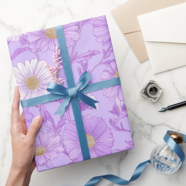 Delicate Lilac Daisy Cream Floral Pattern Wrapping Paper (Gifting)