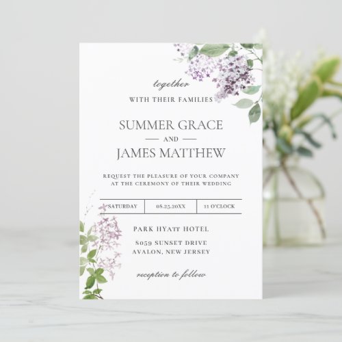 Delicate Lilac Purple Floral Greenery Wedding Invi Invitation