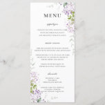 Delicate Lilac Purple Floral Greenery Wedding Menu<br><div class="desc">Personalize this elegant wedding menu with your own wording easily and quickly,  simply press the customise it button to further re-arrange and format the style and placement of the text.  Double sided. The Happy Cat Studio</div>