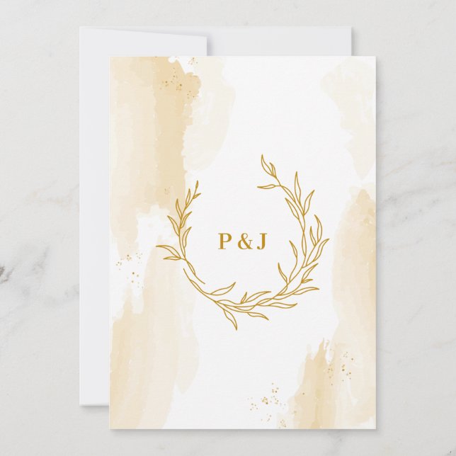 Delicate linear leaves Wedding Invitation (Back)