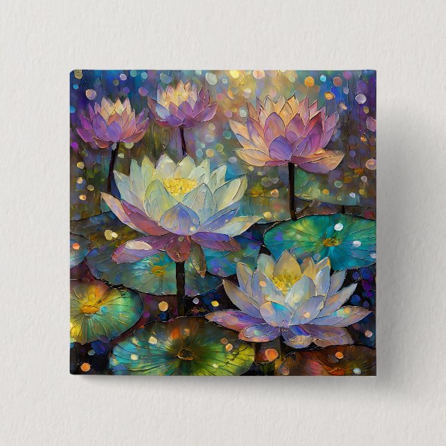 Delicate Lotus Flowers Blossoming in the Snow Button (Front)