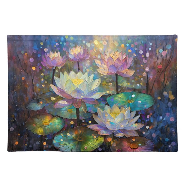 Delicate Lotus Flowers Blossoming in the Snow Cloth Placemat (Front)